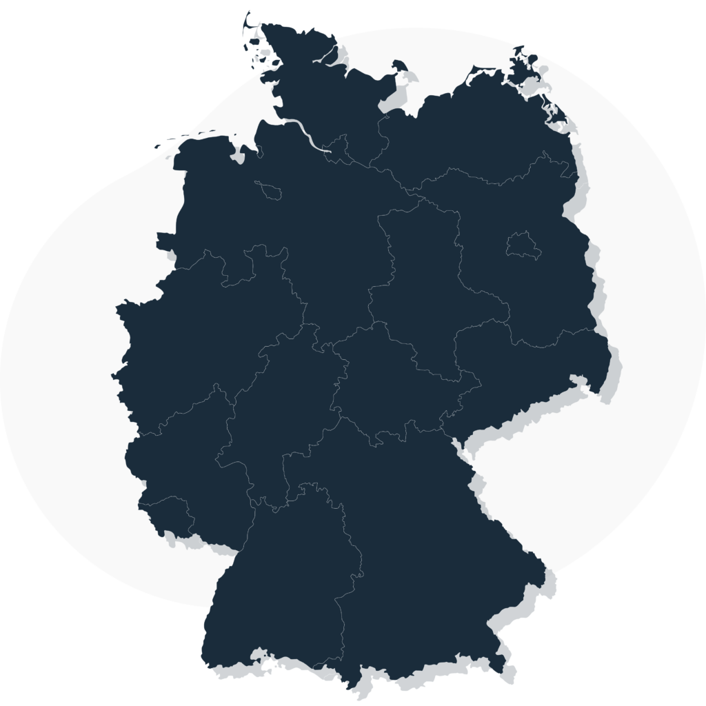 Übersichtskarte von Deutschland mit hervorgehobenen Bundesländern zur Darstellung regionaler Verfügbarkeit