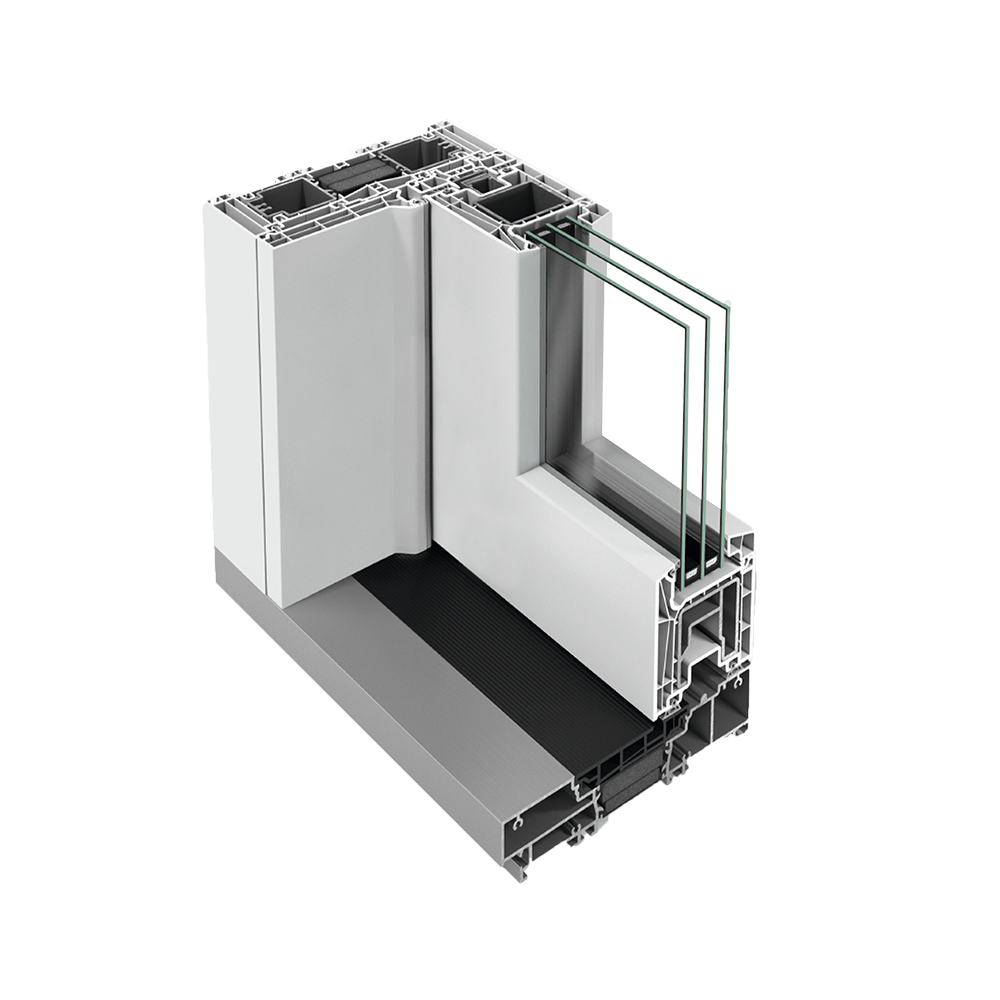 Profilschnitt eines modernen Hebe-Schiebe-Türsystems mit Dreifachverglasung