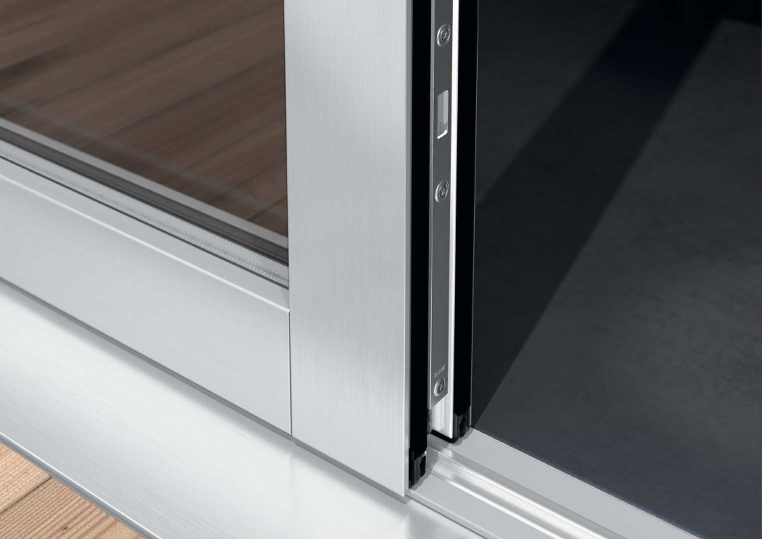 Detailansicht Aluminium-Hebe-Schiebetür mit Bodenschwelle