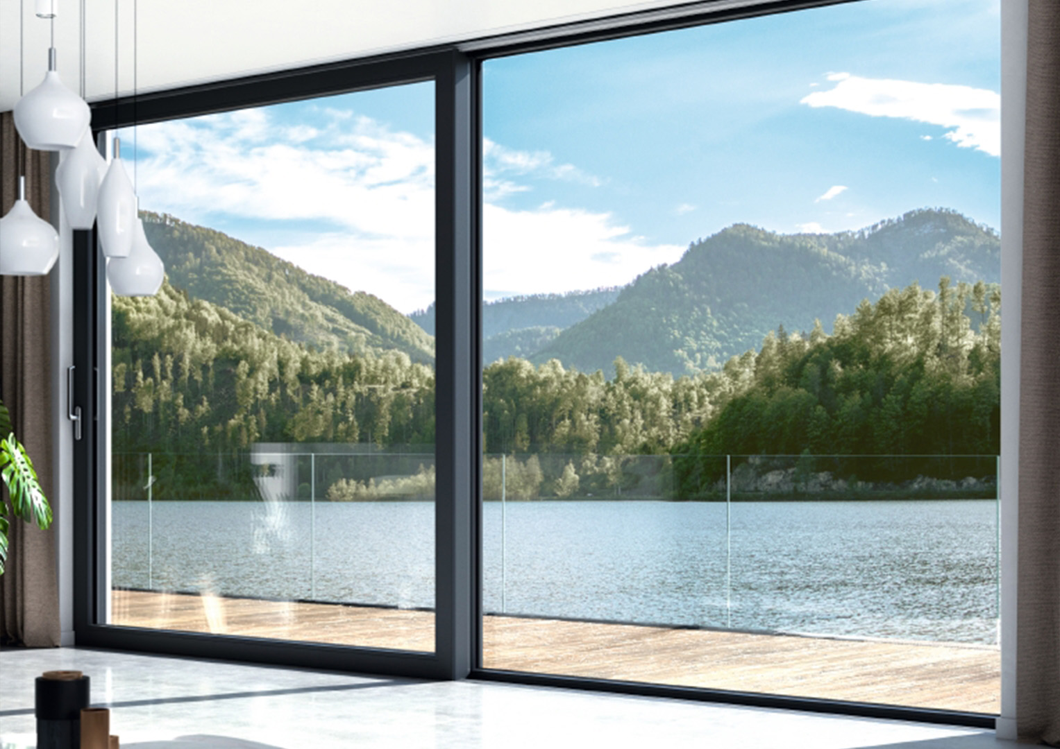 Hebe-Schiebetür mit Seeblick und viel Tageslicht